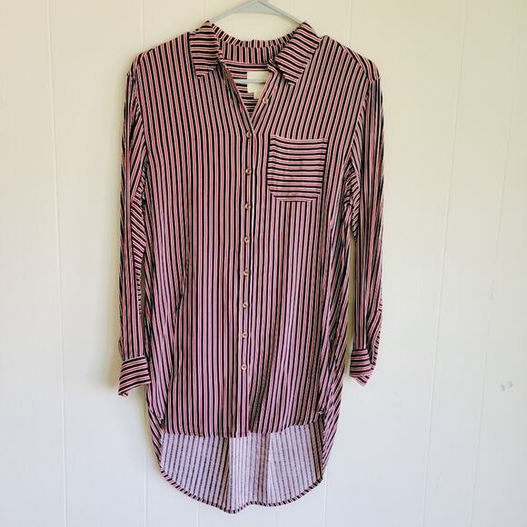 Anthro Maeve Hi-low Striped Buttom Down Shirt - Picture 1 of 3